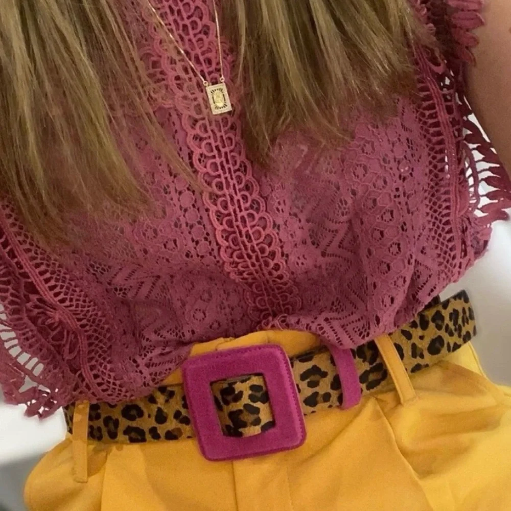 Leopard and Hot Pink Suede Leather Fashion Belt